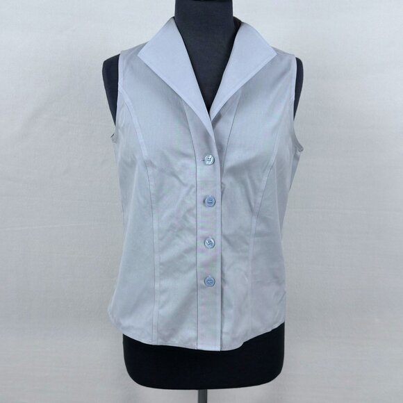 Jones New York 8 Non Iron Light Blue Sleeveless Button Front Blouse Career Top - Picture 1 of 8